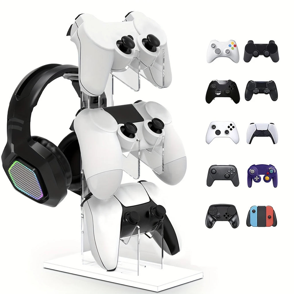 Soporte universal de 3 niveles para mandos y auriculares, accesorios de juego para almacenamiento de PS5 y PS4, colores negro, blanco y transparente
