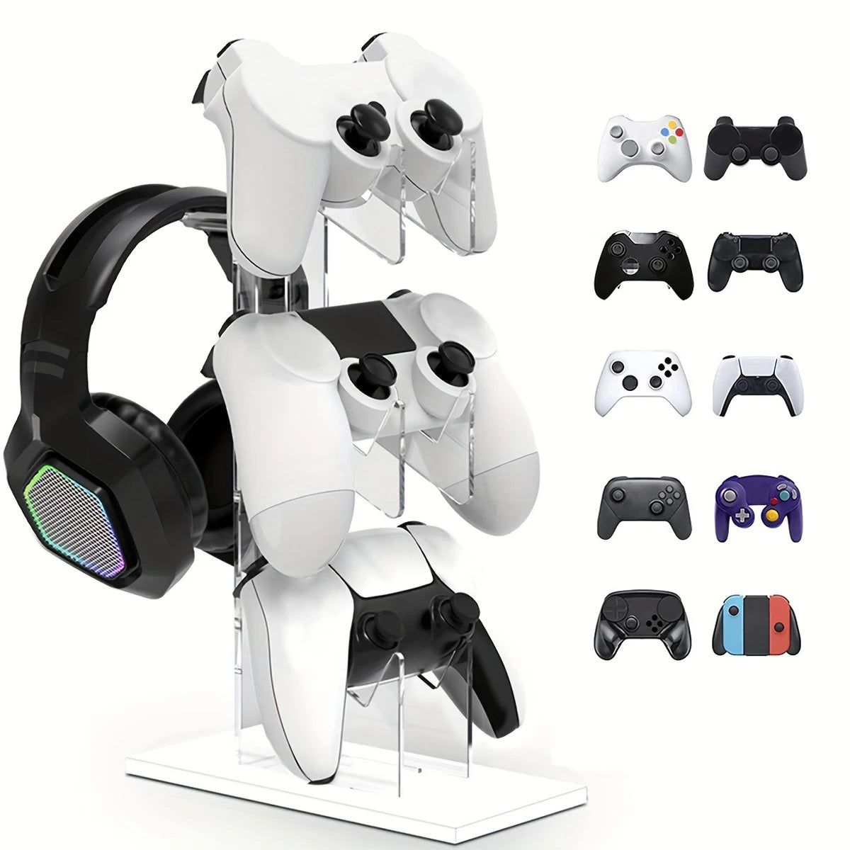 Soporte universal de 3 niveles para mandos y auriculares, accesorios de juego para almacenamiento de PS5 y PS4, colores negro, blanco y transparente