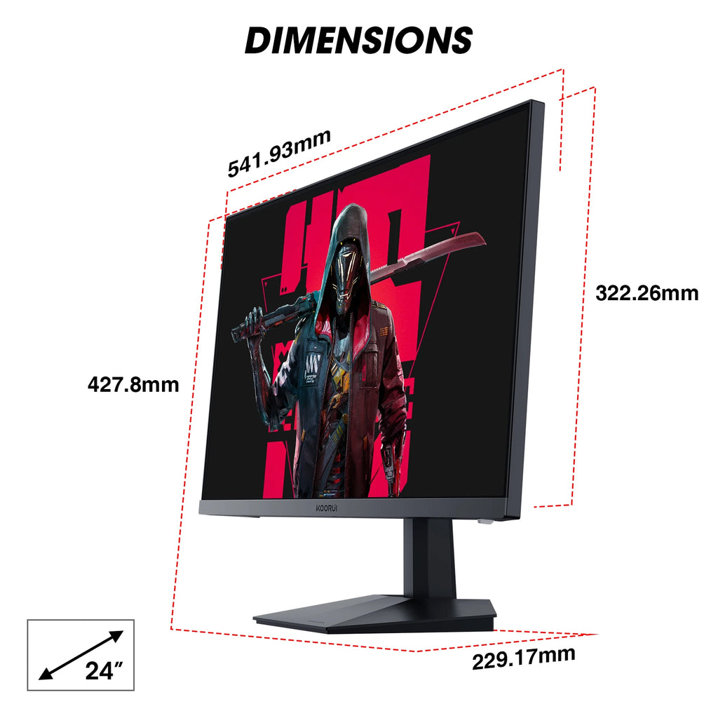 Monitor para juegos KOORUI 24E3 de 24" con panel IPS, FHD 1920×1080, 165Hz, pantalla con protección ocular, monitor para PC para oficina en casa, HDMI 1.4, contraste 3000:1, Adaptive-Sync HDMI 1.4,-5 °   hasta 20 °   Incl