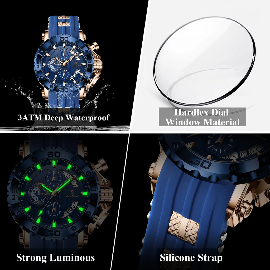 Reloj para hombre POEDAGAR Youth Sports, cronógrafo, fecha, resistente al agua, luminoso, correa de silicona, cuarzo, moderno, reloj para hombre