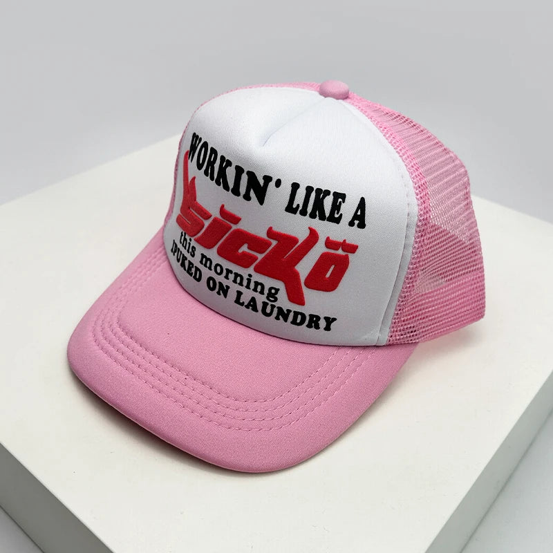 Gorra de béisbol estilo americano para crucero, con estampado de anime y letras, de malla tipo camionero, transpirable, para hombres y mujeres, versátil y a la moda