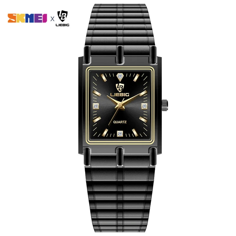 Relojes de pulsera LIEBIG Luxury de acero dorado, reloj de cuarzo para hombre y mujer, Relogio Masculino