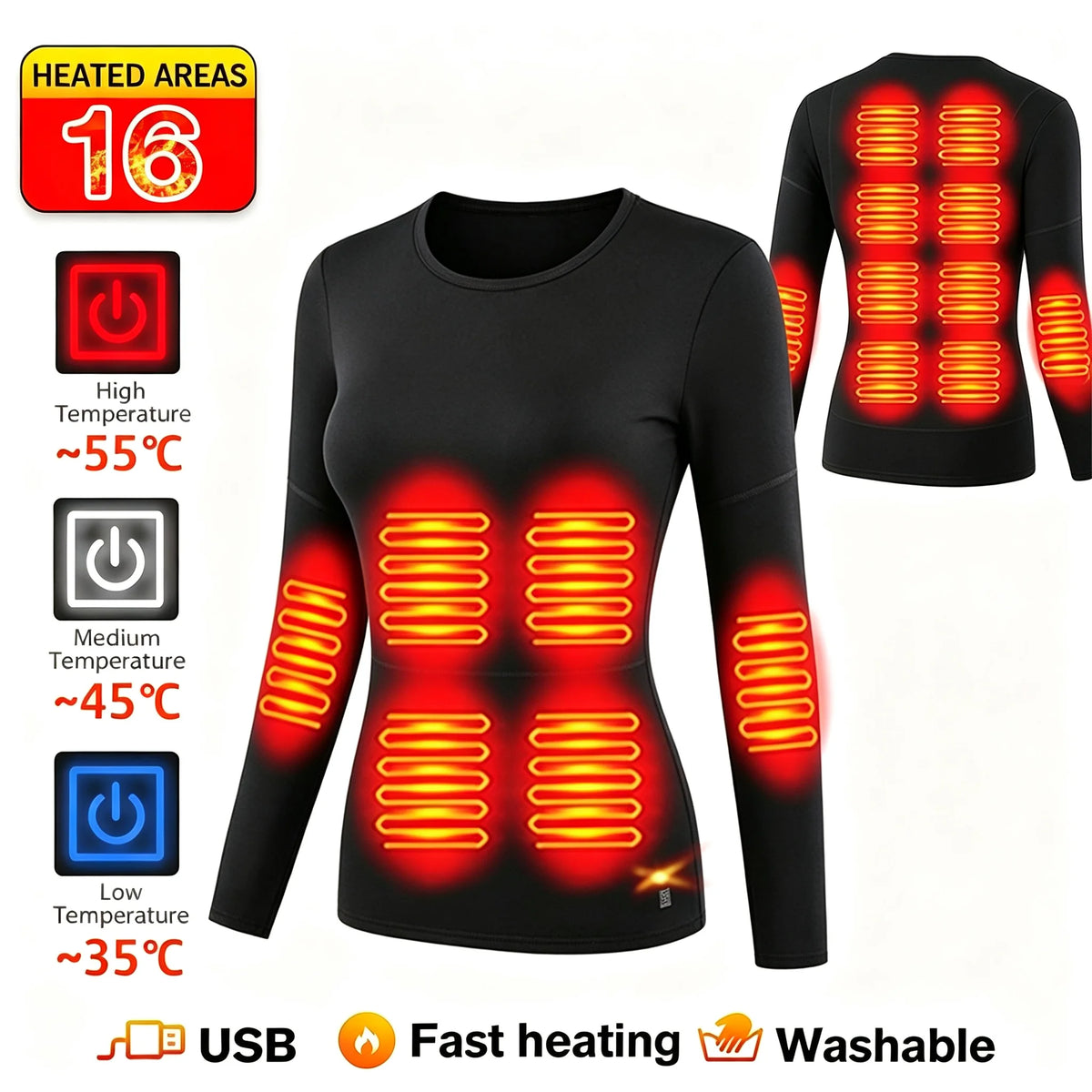 Ropa Interior Térmica Eléctrica con 52 Zonas de Calor, Ropa Térmica de Invierno para Hombre y Mujer, Chaqueta Calefactora, Accesorios de Invierno