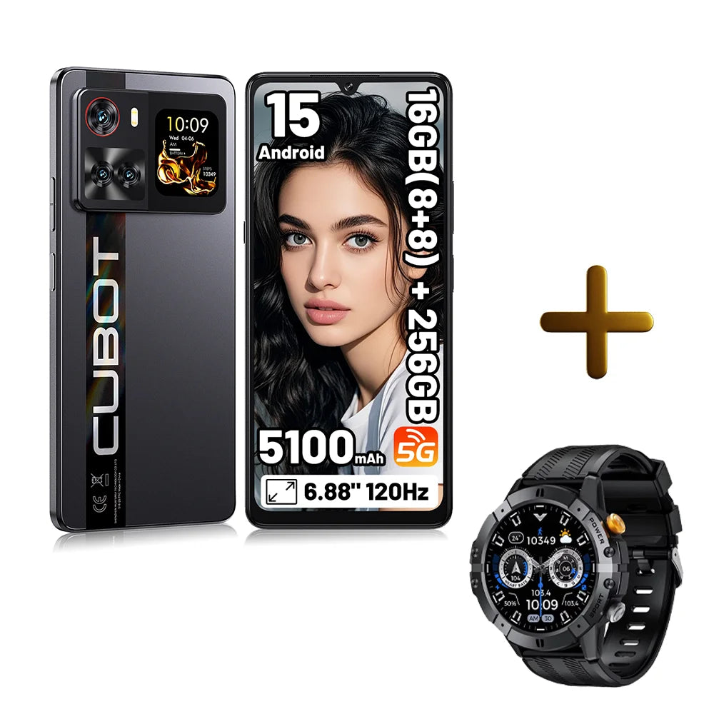 Smartphone Cubot X100 16GB(8+8) RAM+256GB ROM Cámara de 64MP 5100mAh Android 15 Dimensity 7025 5G, pantalla de 6.88" 120Hz 33W NFC