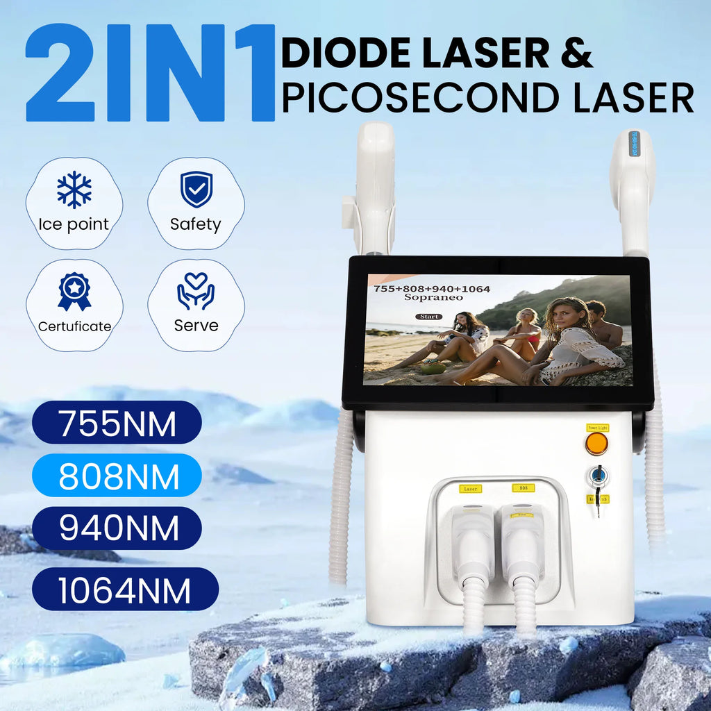 Máquina de Depilación Láser de Picosegundos Pre-Ignition FAC 2IN1 Soprano Diode con 6 Longitudes de Onda, Enfriamiento por Hielo, Indolora