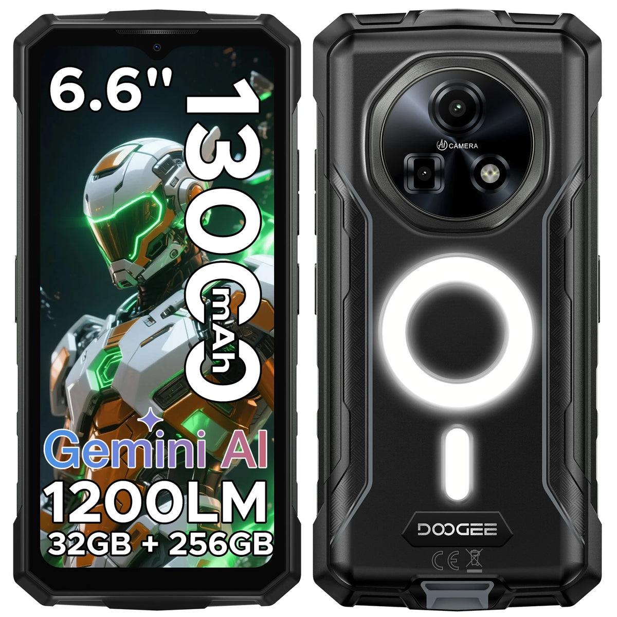Teléfono ultrarresistente DOOGEE Fire 5, 32 GB + 256 GB, batería de 13000 mAh, Helio G81, 6,6'', cámara de 48 MP, luz para acampar, NFC, smartphone con Android 15