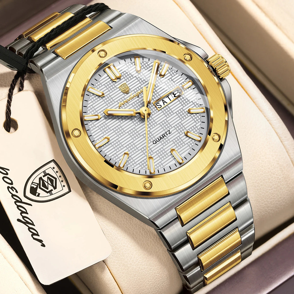 POEDAGAR Fashion Quartz Man Wristwatch Waterproof Luminous Date Week Men Clock Stainless Steel Casual Men's Watches Reloj Hombre