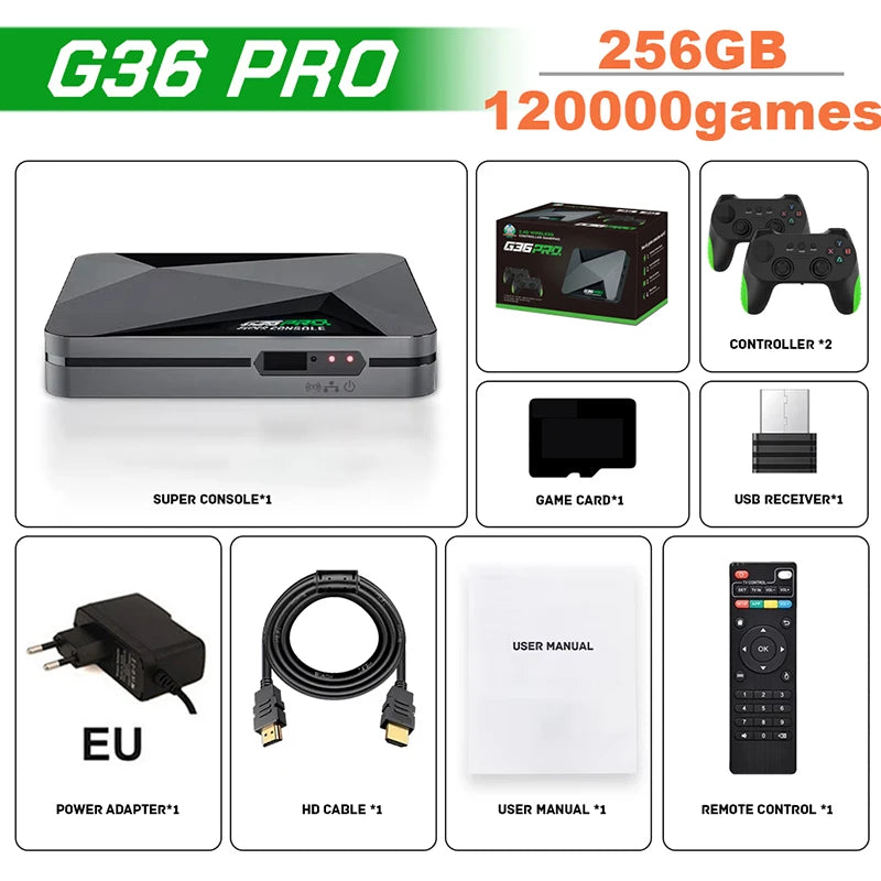 Nueva Consola de Juegos G36 Pro con 256G y más de 120000 Juegos Retro, Super Game Box, Reproductor de Videojuegos Portátil con Salida HD para TV, Regalo para Gamers