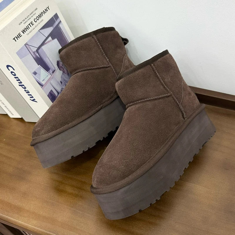 Botas de nieve clásicas de mujer, modelo 2027, nuevas, de invierno, cálidas, de lana, con suela gruesa, de cuero genuino y piel.