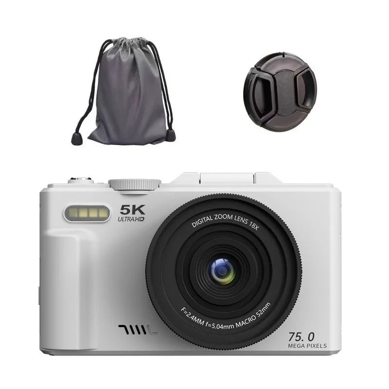 Cámara digital 5K para fotografía Cámara Vlogging de 75 MP para YouTube 3" 180 °   Pantalla abatible, cámara de disparo puntual con zoom digital 18X de 32 GB