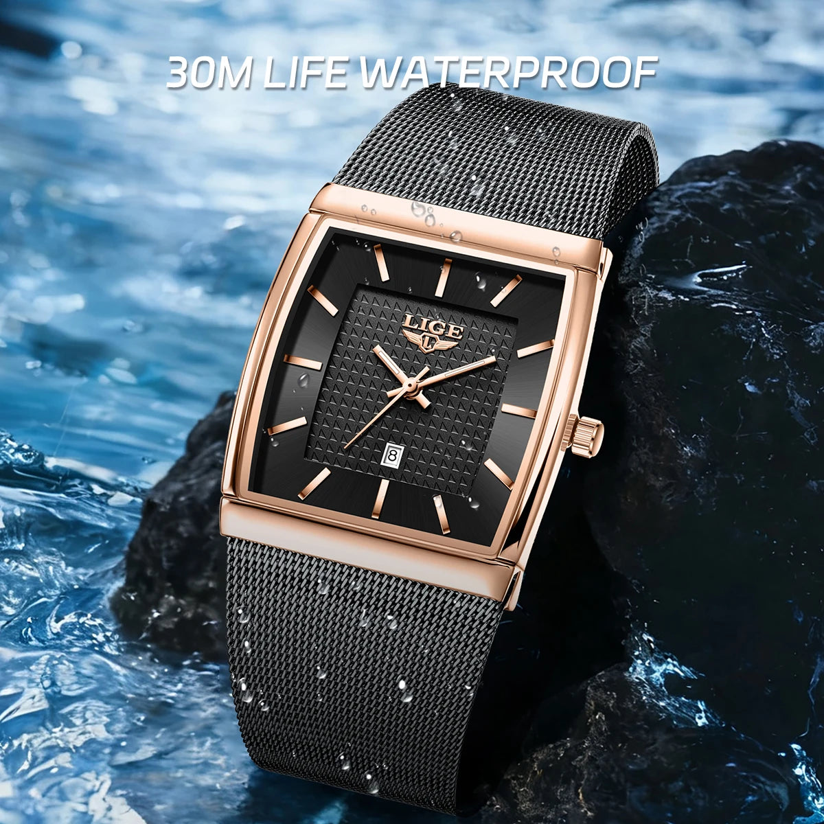 Relojes de lujo LIGE 2026 para hombre, moda, negocios, oro rosa, negro, ultrafinos, malla, resistentes al agua, luminosos, relojes de cuarzo para hombre