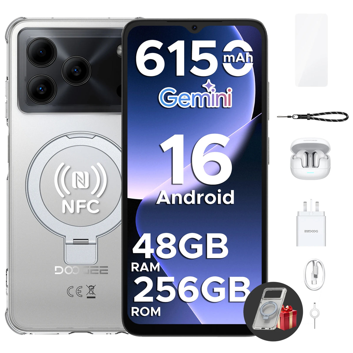 Teléfono inteligente DOOGEE Note56 Plus VIP Edition Android 16 Gemini AI, batería de 6150 mAh, 48 GB de RAM (6+42), 256 GB de ROM, cámara de 50 MP