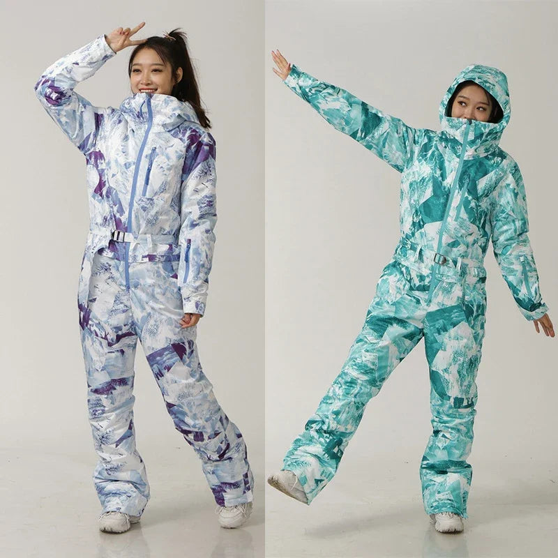 Conjunto de esquí de una pieza para mujer, Mono de esquí para deportes al aire libre, chaqueta de Snowboard, mono cálido, ropa impermeable, monos con capucha
