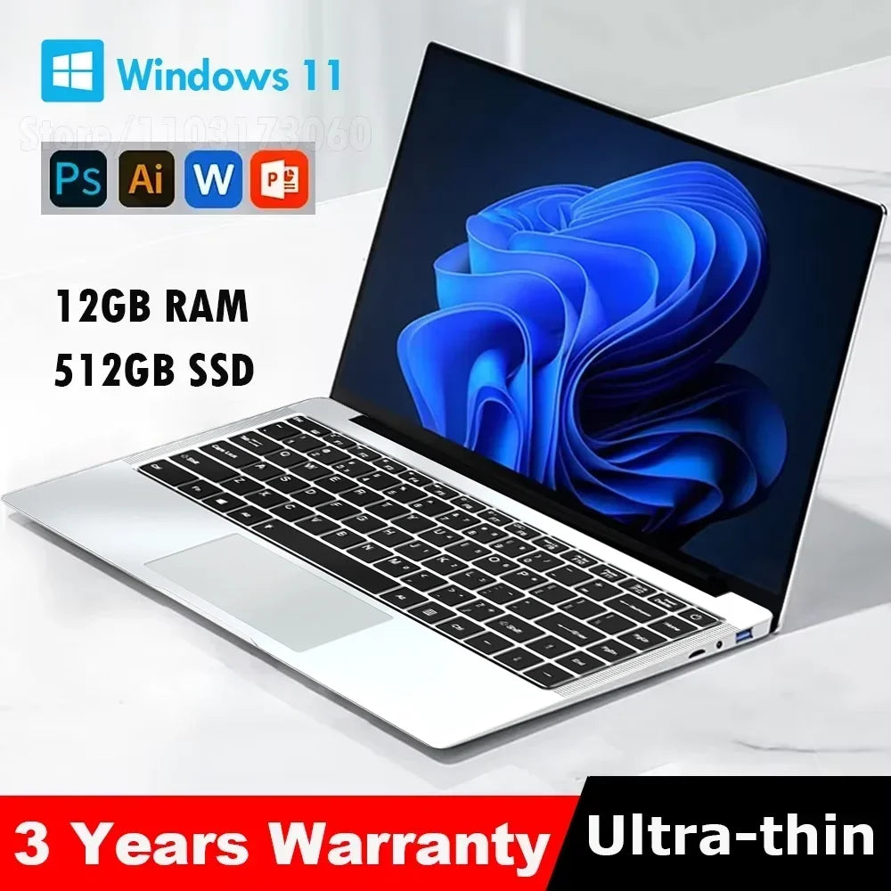 Computadora portátil nueva 2026, Windows 11, Intel Atom X7 A3950, Notebook PC Gamer, 12 GB RAM, 512 GB/1 TB SSD, 1920*1080, computadora de oficina