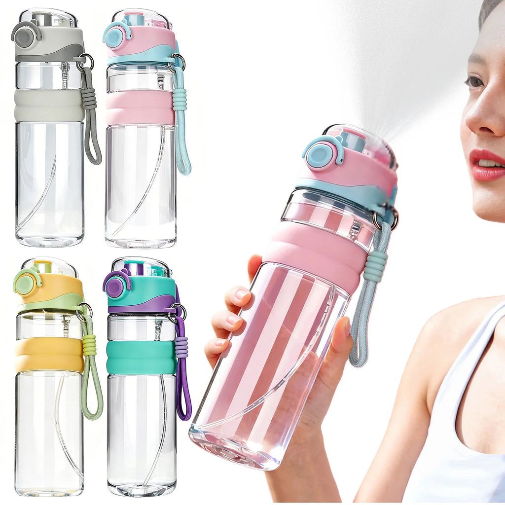 Botella de agua para niños de 750 ml, botella de agua deportiva con pulverizador y pajita, botellas de agua portátiles para viajes al aire libre, oficina, caminatas