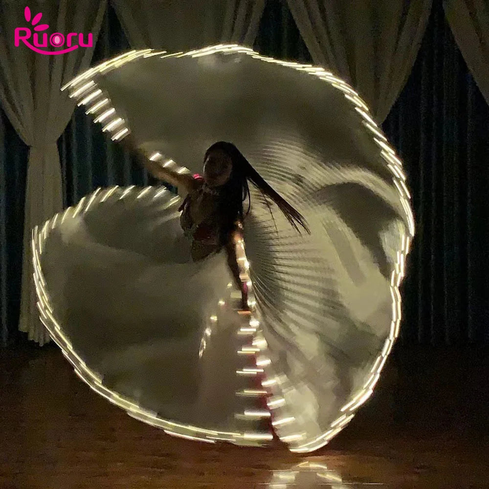 Ruoru-alas luminosas Led para danza del vientre, accesorios de espectáculo, danza fluorescente, luz amarilla, alas divididas, danza del vientre para adultos, alas Isis, Carnaval