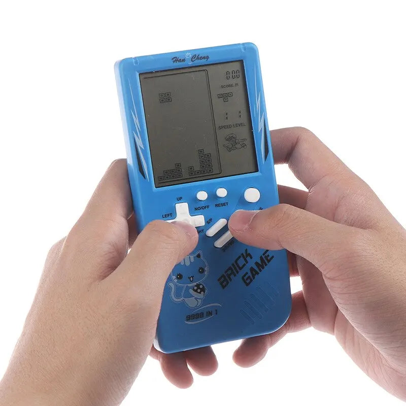 Consola de juegos portátil retro, juguete de rompecabezas electrónico clásico, pantalla grande, color azul, juguetes para niños
