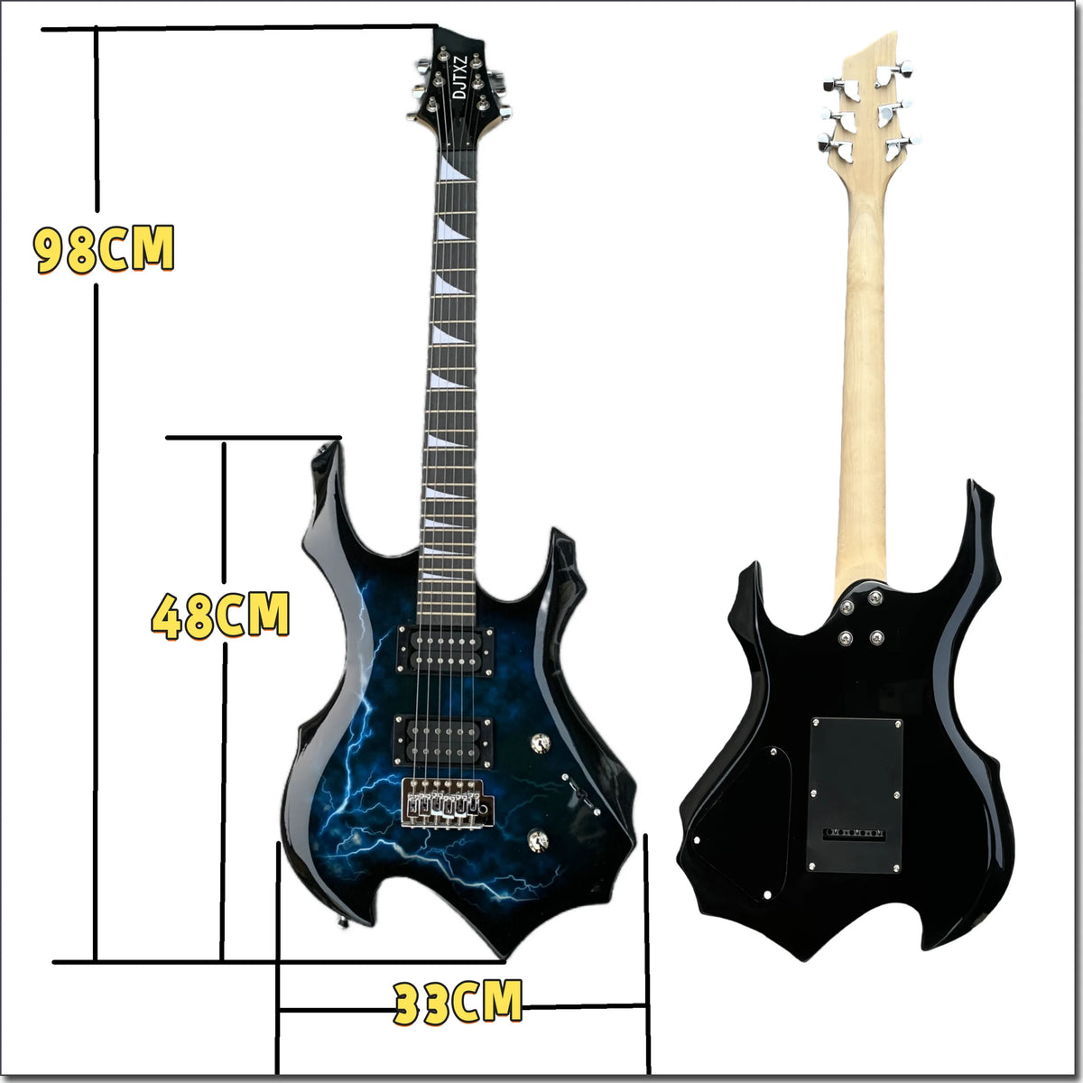 Guitarra eléctrica con gráfico Lightning Bolt llamativo: máquina de rock Eye-Candy, configuración profesional incluida