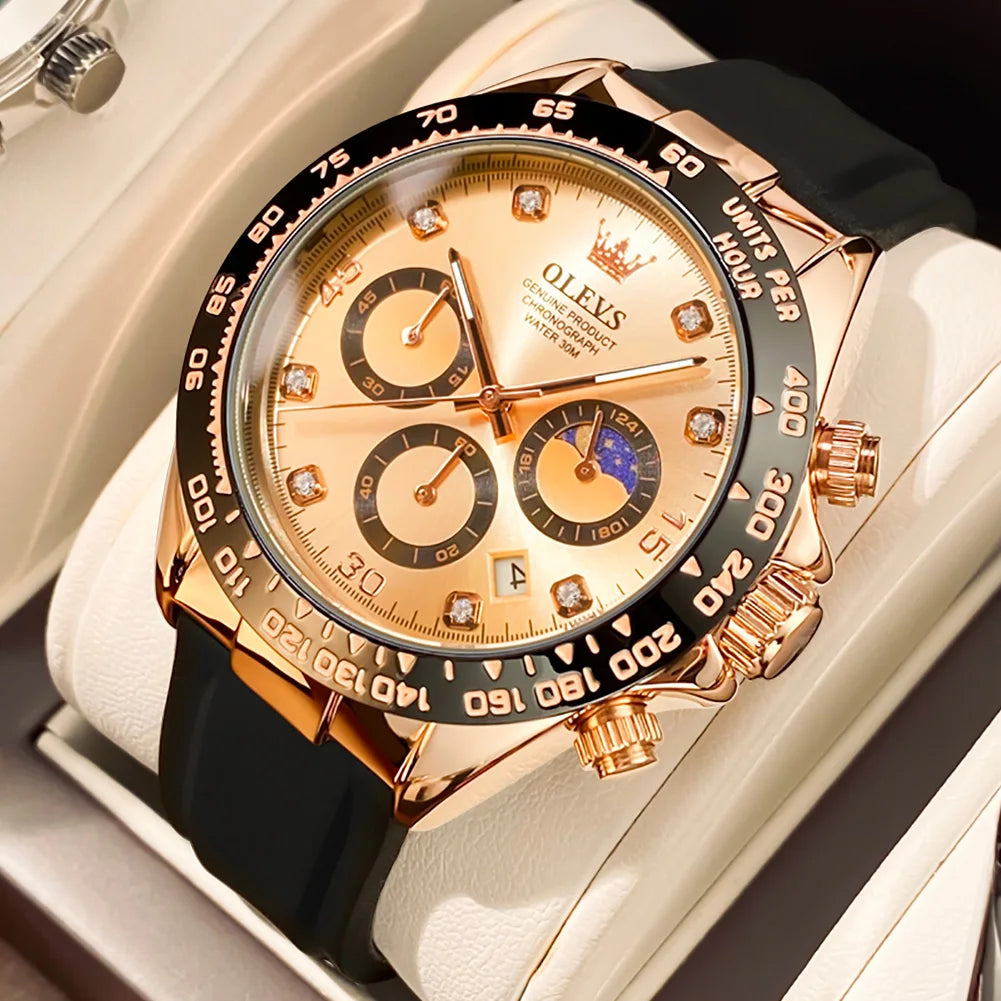 Reloj de cuarzo de lujo para hombre OLEVS 2875, cronógrafo multifunción, fase lunar, fecha, esfera con diamantes, reloj de cuarzo resistente al agua para hombre, tendencia