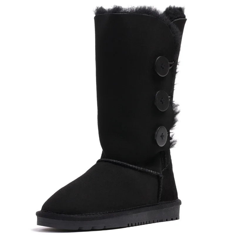 Nueva llegada botas de mujer 2025 botas de cuero clásicas botas de nieve de piel de oveja auténtica para mujer zapatos cálidos de invierno botas