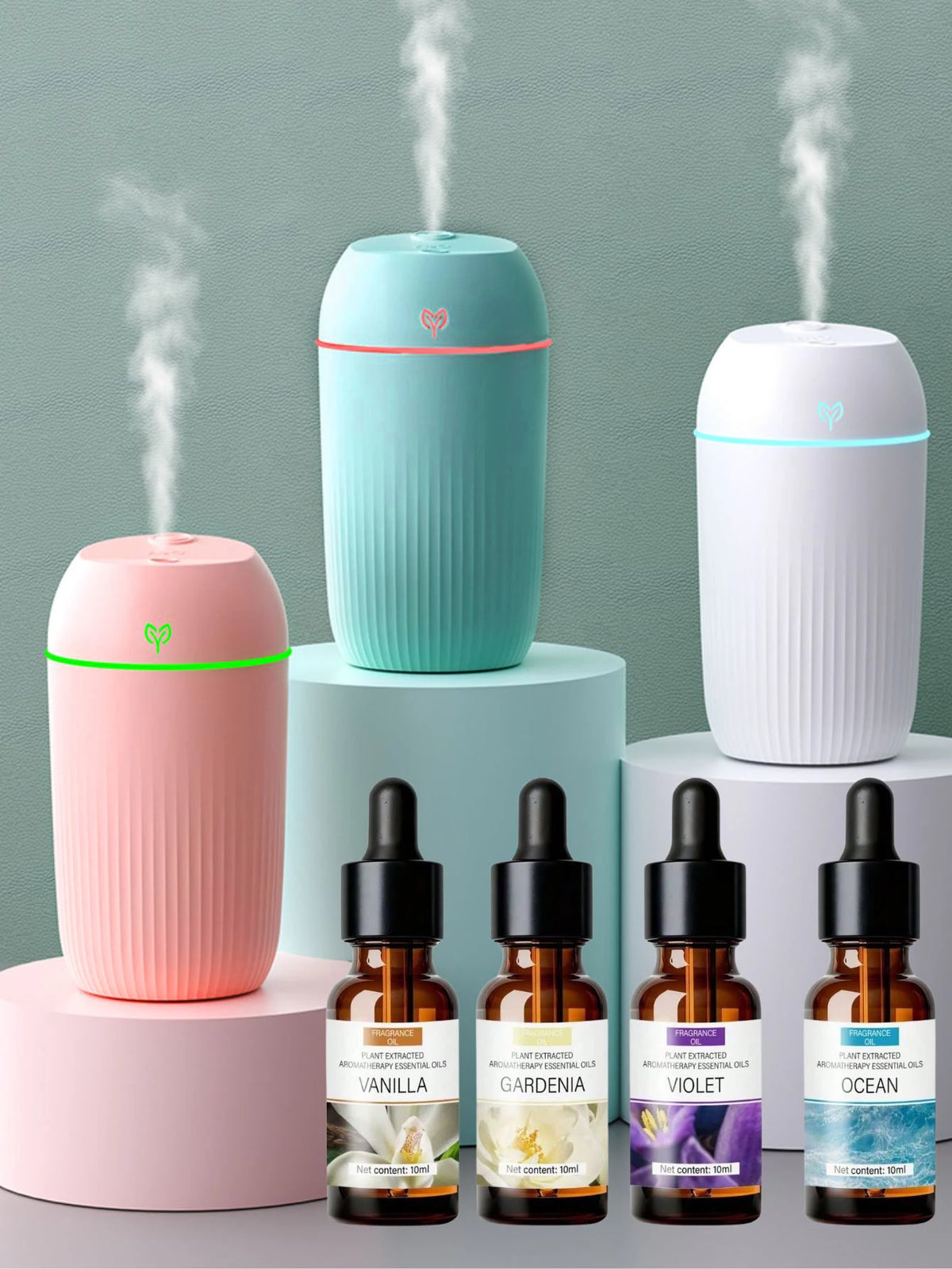 Humidificador ultrasónico portátil USB de 420 ml, mini difusor de aceites esenciales, purificador de aire para coche, generador de niebla aniónica con aroma.