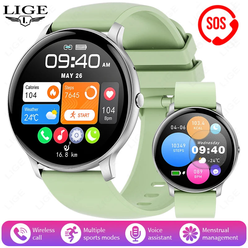 Nuevo reloj inteligente con llamadas Bluetooth para mujer, monitor de frecuencia cardíaca y presión arterial, resistente al agua, para Android e iOS