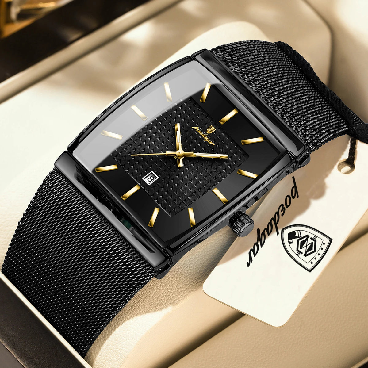 Reloj de pulsera para hombre POEDAGAR de lujo, de cuarzo, rectangular, casual, con malla de acero inoxidable, fecha, resistente al agua y luminoso