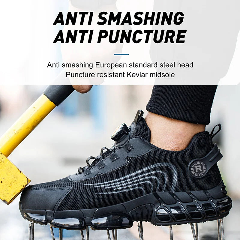 Zapatos de Seguridad con Puntera de Acero para Hombre, Zapatos de Trabajo con Botón Giratorio, Anti-aplastamiento, Anti-pinchazos, Zapatillas de Trabajo