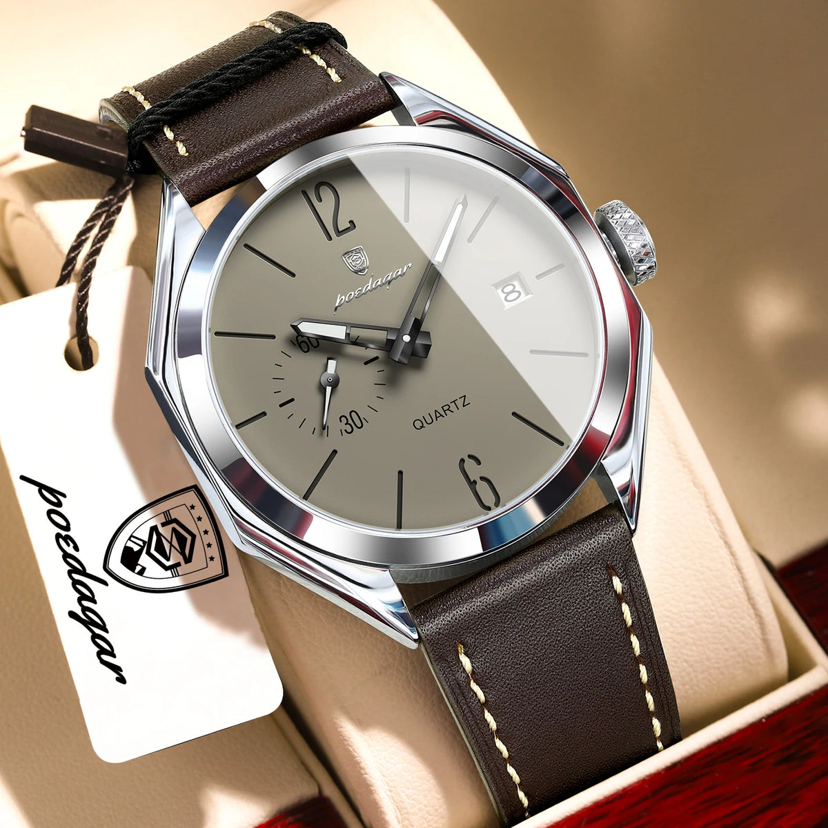 Reloj de hombre POEDAGAR de alta moda, con correa de piel, fecha, cuarzo, estilo negocios, resistente al agua, luminoso y casual