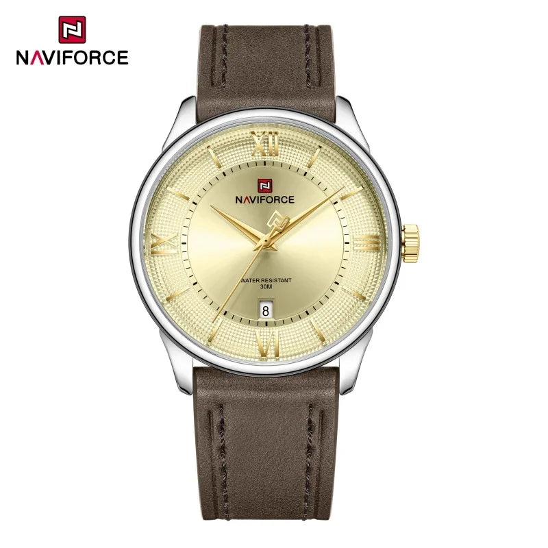 NAVIFORCE Watches for Man Quartz Calendar Display 3ATM Waterproof Leather Strap Male Business Casual Fashion Men's Gift NF9272L