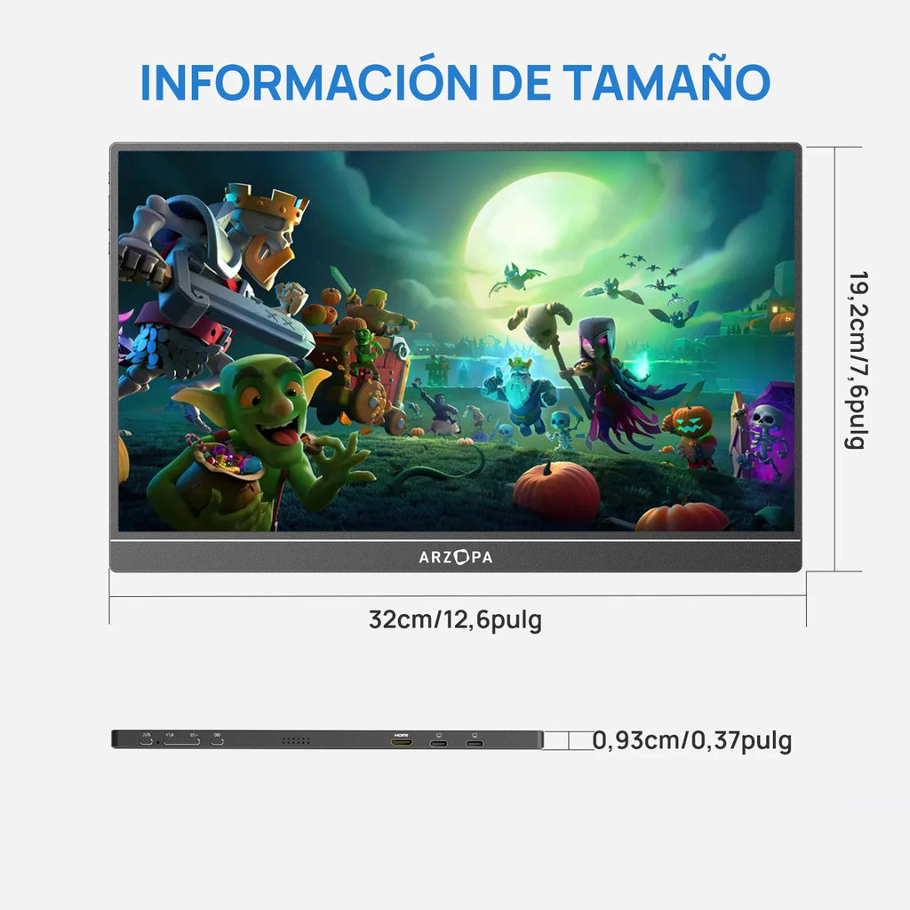 ARZOPA Monitor portátil IPS 1080P FHD de 14 pulgadas con USB C HDMI segunda pantalla externa para Mac/portátil/PC/Switch/PS/Xbox A1S