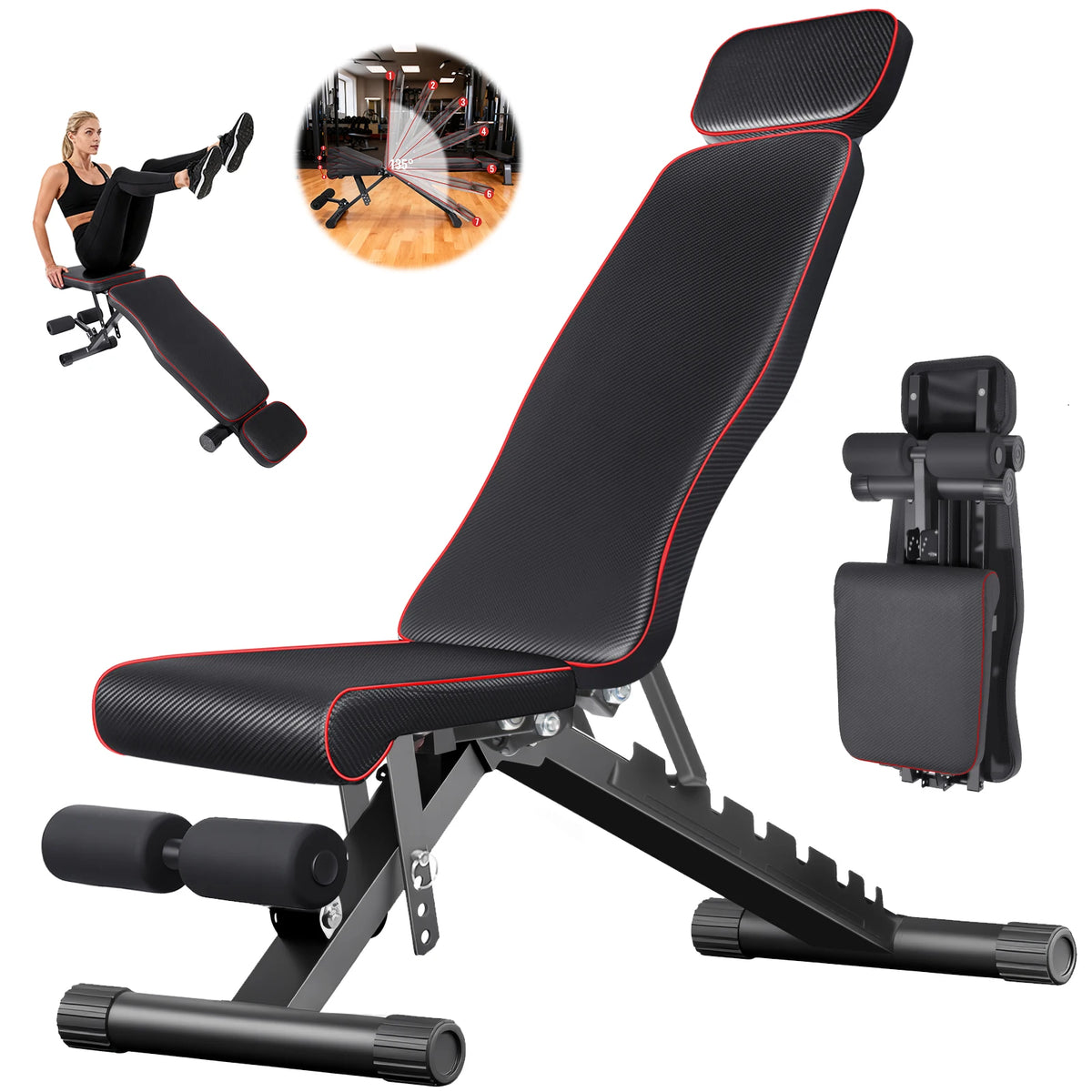 Banco de Pesas Ajustable para Ejercicios de Cuerpo Completo con Bandas de Resistencia, Levantamiento de Pesas, Abdominales, Entrenamiento en Casa