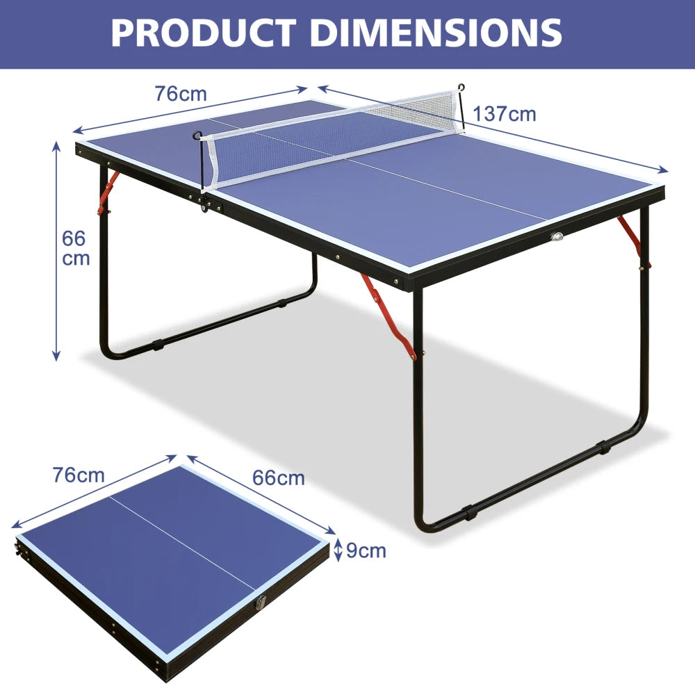 Mesa de Tenis de Mesa Plegable y Portátil de 137.2 cm/4.5 Pies, 2 Palas de Tenis de Mesa y 3 Pelotas, Juegos de Interior y Exterior, Fácil de Guardar
