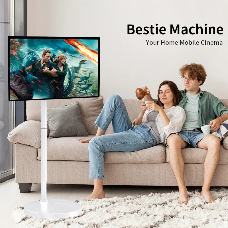 Televisor inteligente portátil con pantalla táctil, soporte giratorio y base móvil, ideal para el hogar, la oficina, la cocina o para usar en exteriores, con función de videollamada. Disponible en inventario en la Unión