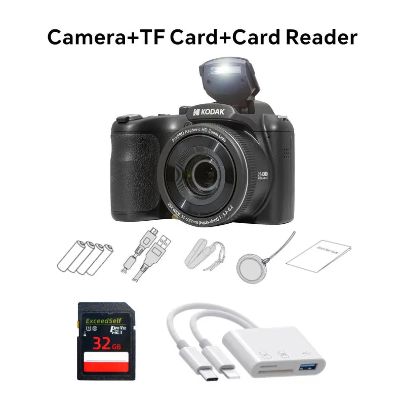 Cámara Digital Original KODAK PIXPRO AZ255 de 16MP, Pantalla LCD de 3 Pulgadas, Video 1080P, Cámara Profesional para Vlogs, Zoom Óptico de 25X, Gran Angular de 24mm