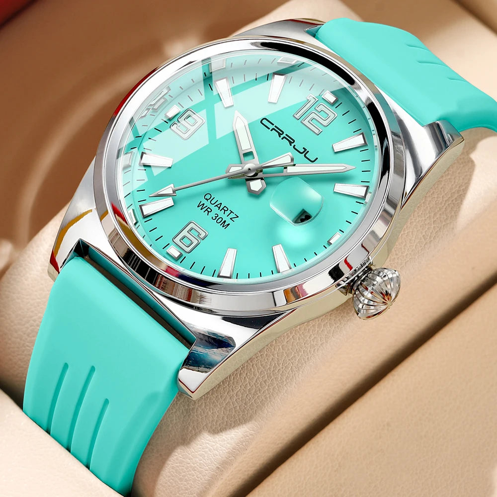 Reloj de pulsera de cuarzo casual CRRJU de moda, resistente al agua, para hombre, con correa de silicona deportiva, manecillas luminosas.