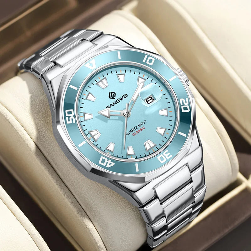 Reloj de negocios para hombre BANGWEI con fecha, resistente al agua, luminoso, de lujo, deportivo, de cuarzo y acero inoxidable para caballero