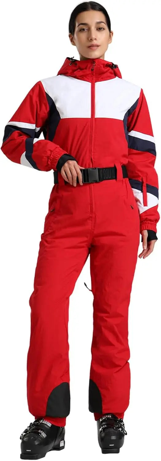 GSOU-mono de Snowboard con bloques de Color para mujer, mono cálido ajustado para invierno, ropa deportiva impermeable para campo de nieve, Suites de esquí