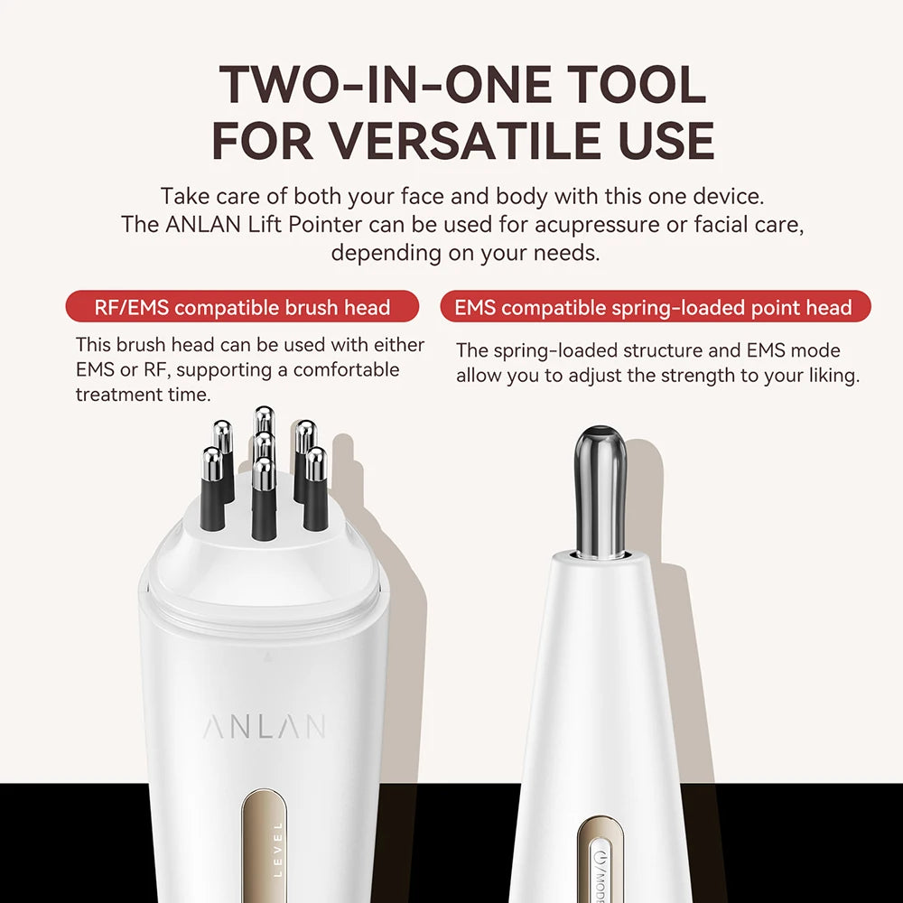 ANLAN Masajeador de puntos de acupuntura RF Diseño de doble cabezal y modo dual EMS alivia la fatiga RF+EMS reafirmante Dispositivo de belleza para el cuidado facial