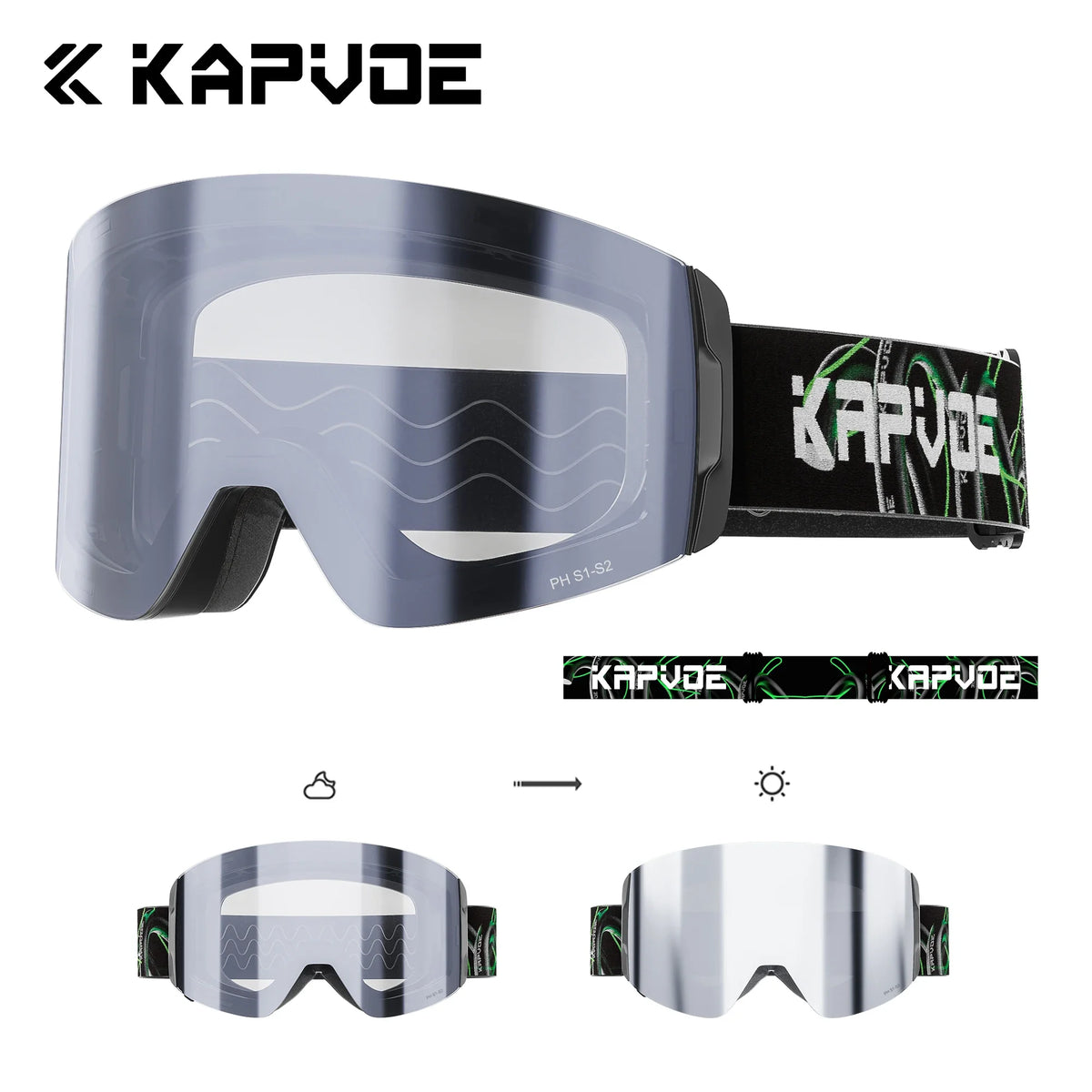 Gafas de esquí KAPVOE, gafas de esquí fotocromáticas para actividades al aire libre, para hombres y mujeres, con tratamiento antiniebla, diseño cilíndrico, para esquí en la nieve, protección UV400, antirreflejos, para