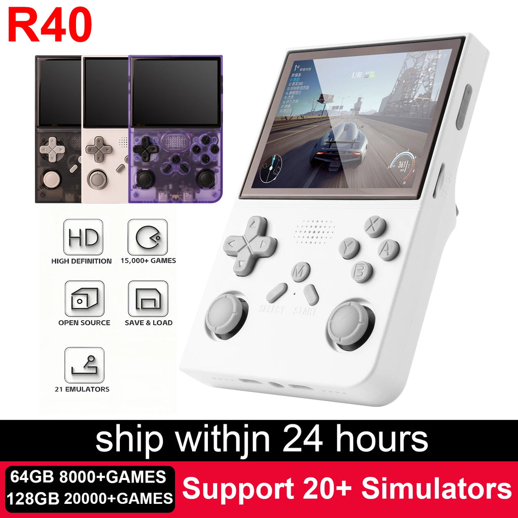Consola de videojuegos retro portátil R40 de 128 GB, sistema Linux, pantalla IPS de 3,5 pulgadas, reproductor de video portátil de bolsillo, regalo para niños