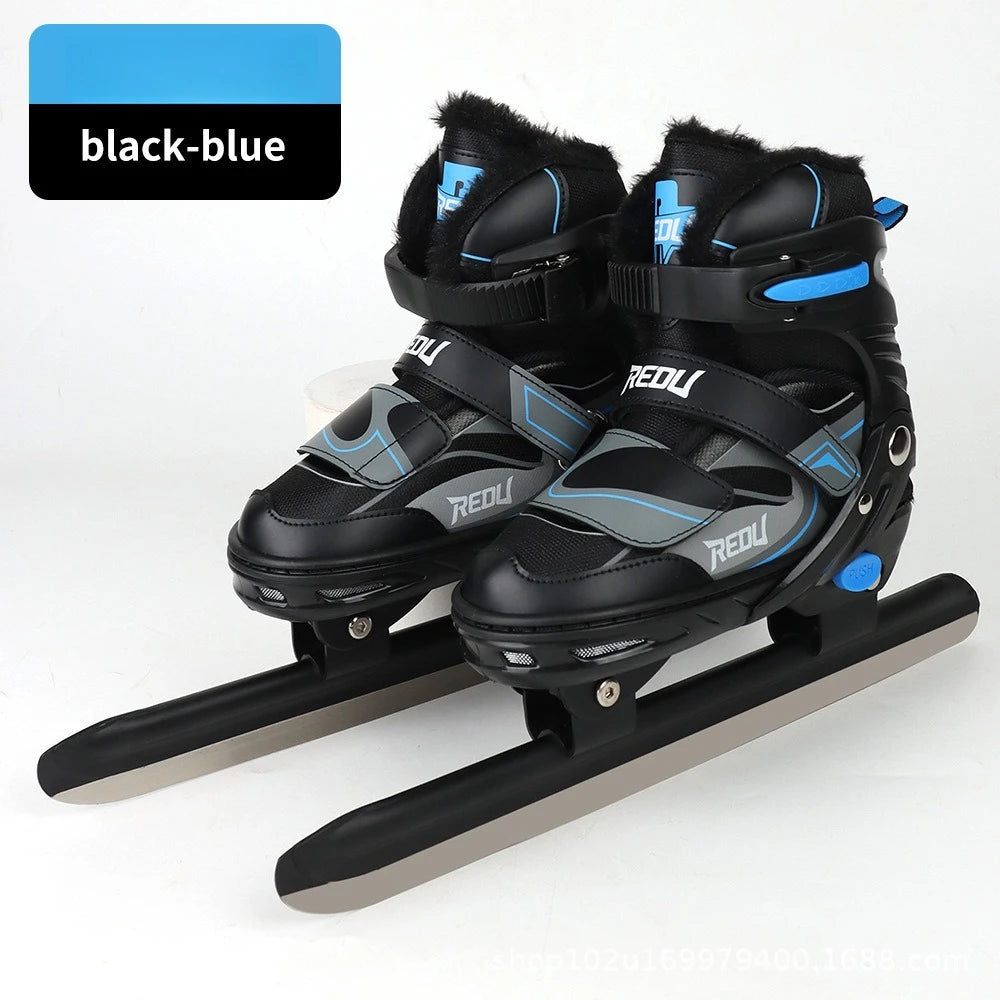 Patines de Hielo Ajustables para Niños, Forrados de Forro Polar, Cuchillas de Acero al Carbono Reforzadas, Botas de Patinaje sobre Hielo para Niños Principiantes