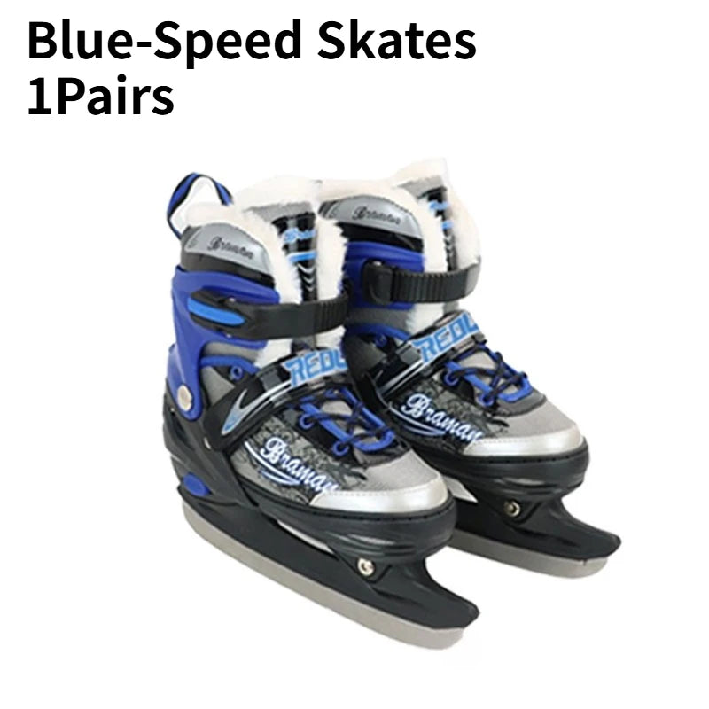 Patines de hockey sobre hielo ajustables para niños y adultos, patines de velocidad para pista corta, forro polar grueso, carcasa rígida anticolisión