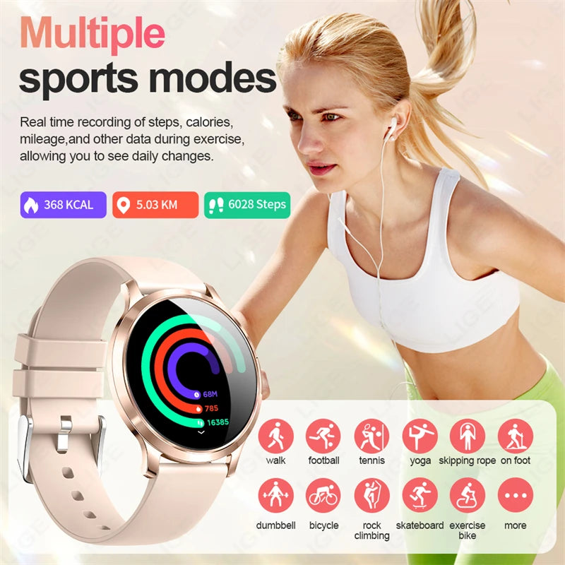 Reloj inteligente LIGE 2025 con pantalla AMOLED ultrafina, pulsera deportiva de fitness para mujer, esfera de reloj personalizada, llamada Bluetooth, reloj inteligente de lujo