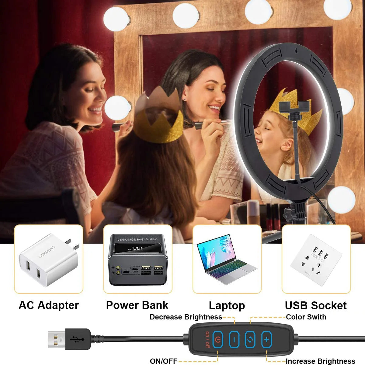 26 33CM luces de vídeo luz regulable Selfie LED anillo de luz USB anillo de iluminación lámpara con trípode soporte para hacer Youtube Ringlight