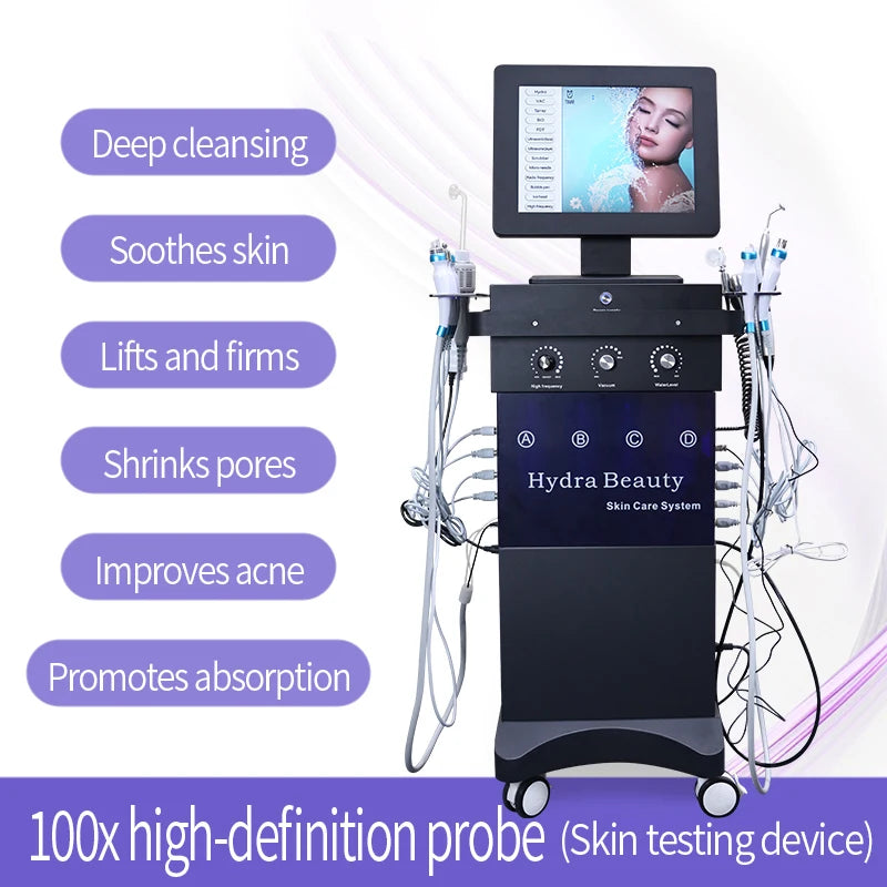 Máquina profesional de oxígeno Hydra 15 en 1 para el cuidado de la piel Facial Hydro Aqua hidratante máquina de limpieza profunda con análisis de la piel