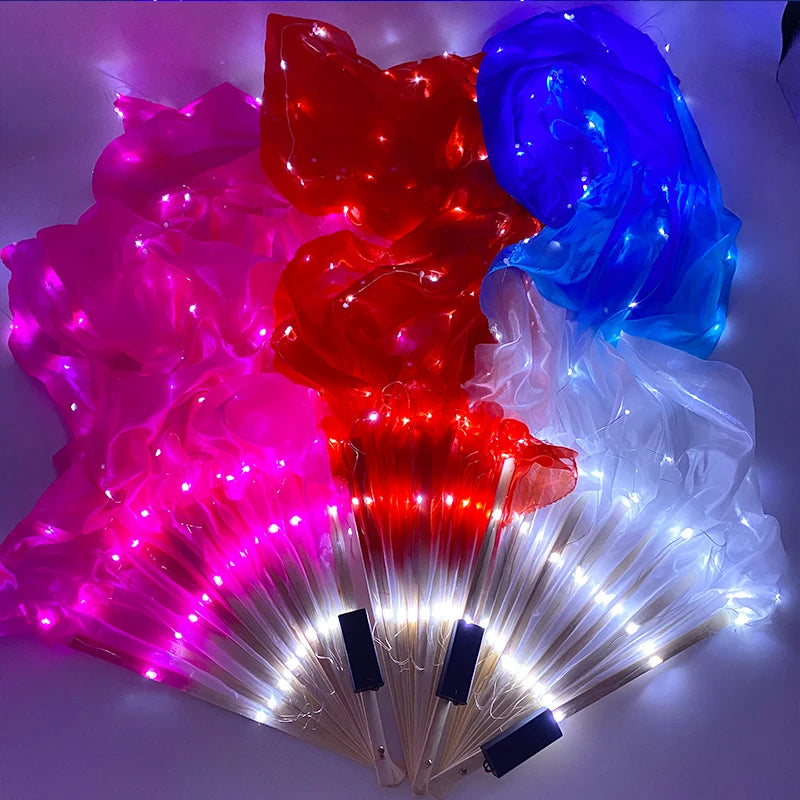 Abanico LED para Danza del Vientre, Abanicos Luminosos de Seda Larga con LED Poi, Accesorios para Espectáculos de Danza, Artículos de Fitness Cuadrados para Adultos