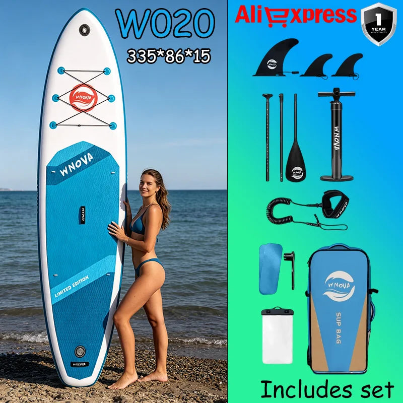 WNOVA W020 Tabla de Paddle Inflable Ultraligera 335*86*15 cm, Material PVC, Deportes Acuáticos para Adultos, Yoga, Pesca, Viajes, Surf, Tabla de Paddle Antideslizante