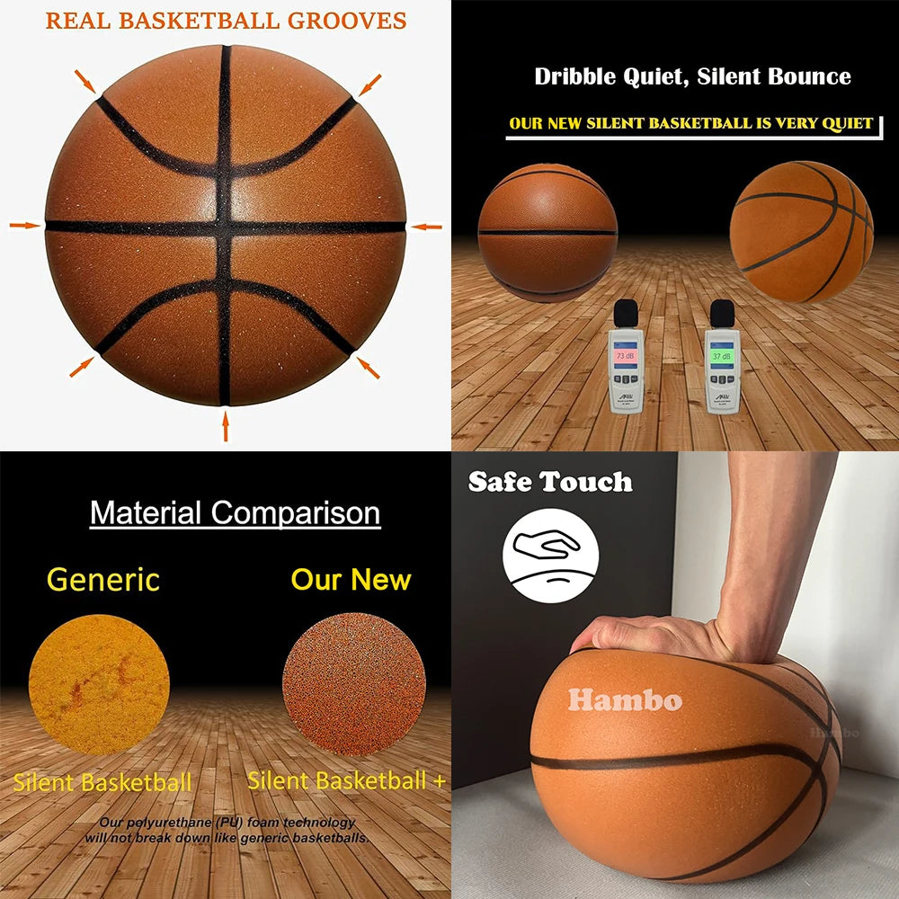 Baloncesto silencioso Talla 7 # (29.5")6 # /5 #   Dribbling interior acanalado espuma sin aire baloncesto silencioso entrenamiento de goteo pelota silenciosa regalo