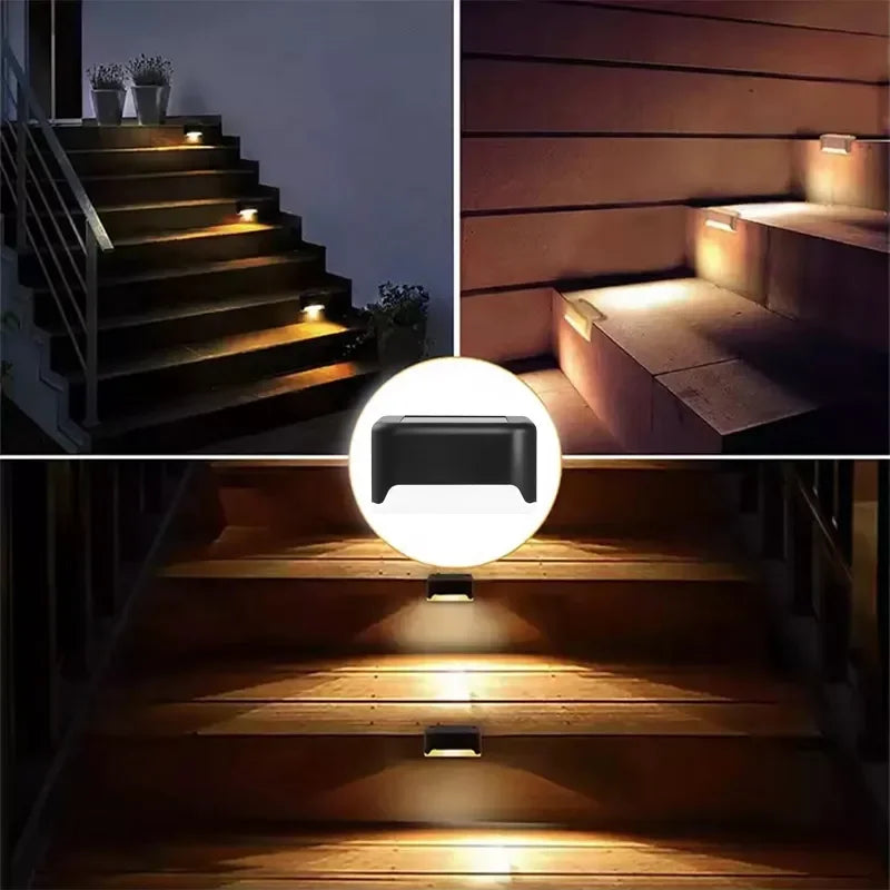 Luz solar LED de un blanco cálido para escalones, lámpara de camino, escalera, luces de jardín para exteriores, impermeable, decoración de luz de balcón para escaleras de patio, cerca